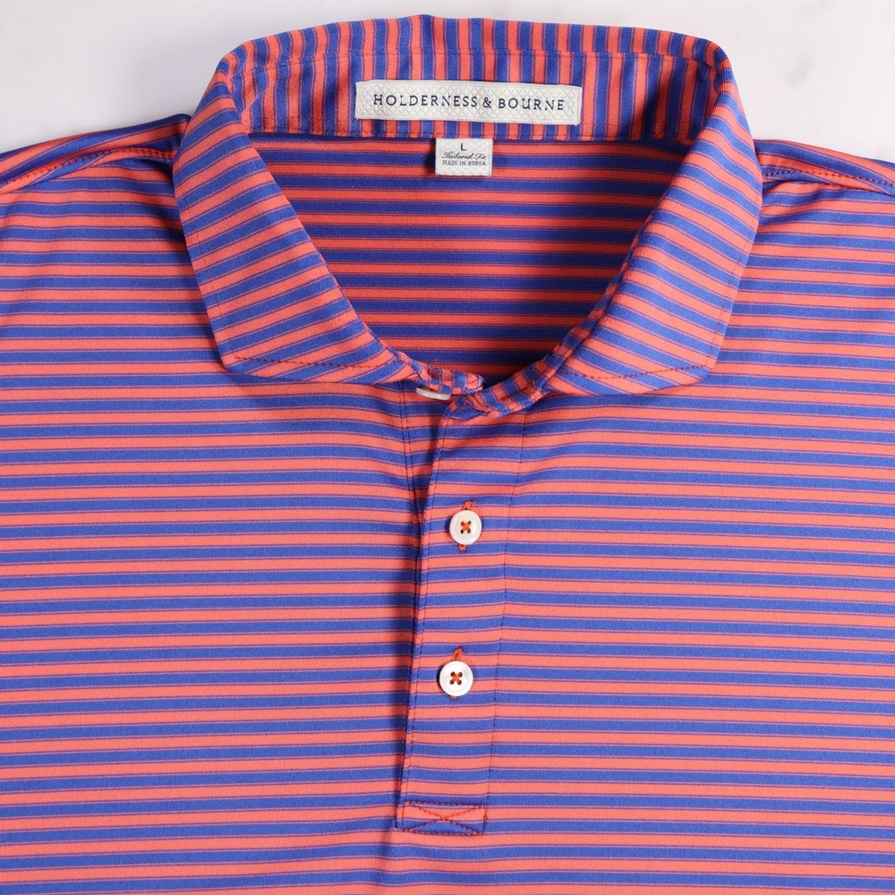 Holderness & Bourne The Barnes Islander Mens L Tailored Fit Polo Orange Blue